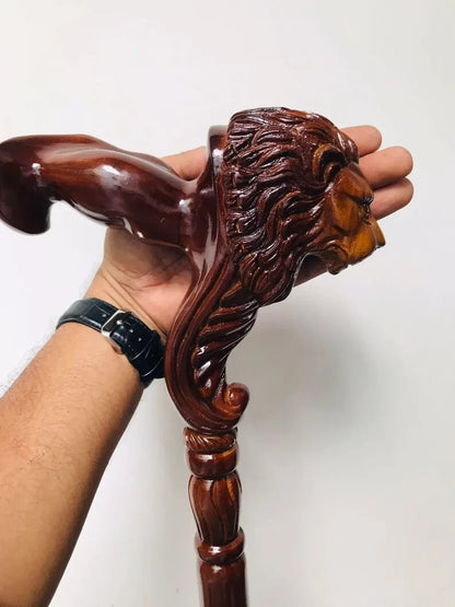 Lion Head Wooden Walking Cane | Handmade Vintage Gentleman’s Walking Stick