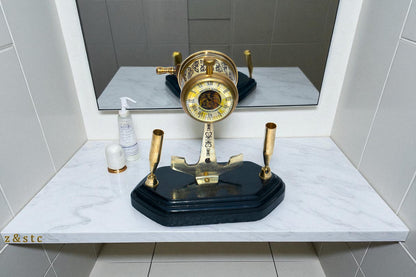 Brass Telegraph Figurine Pen Stand Vintage Watch Design Handmade Desk Organizer