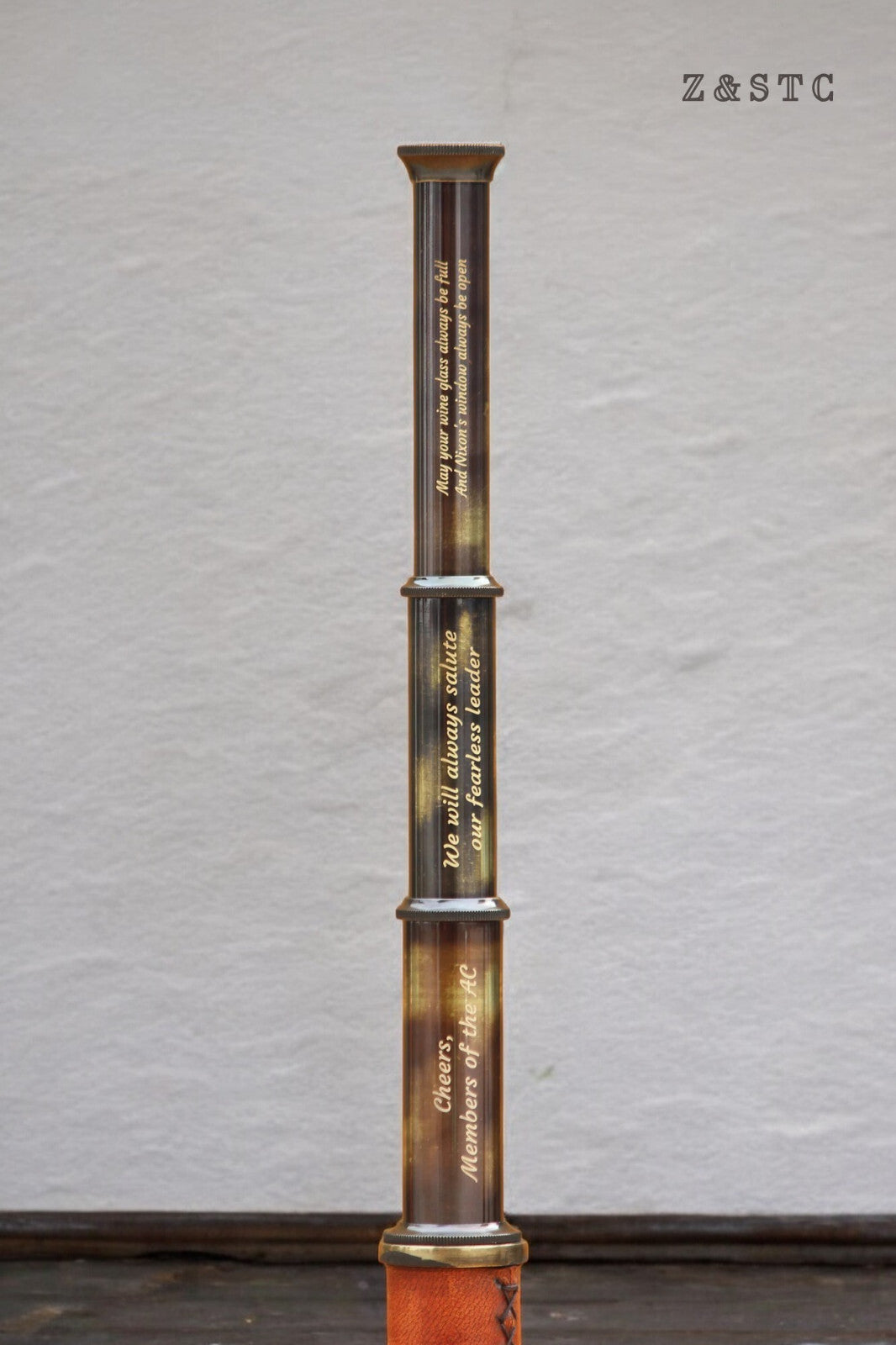 Vintage Brass And Leather 16" Telescope Spyglass Scope Maritime With Wooden Box