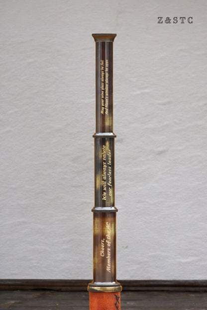 Vintage Brass And Leather 16" Telescope Spyglass Scope Maritime With Wooden Box