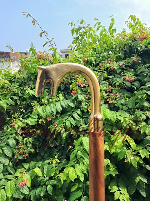 Wolf Head Brass Handle Walking Stick 37" Wooden Cane Handmade Antique Vin