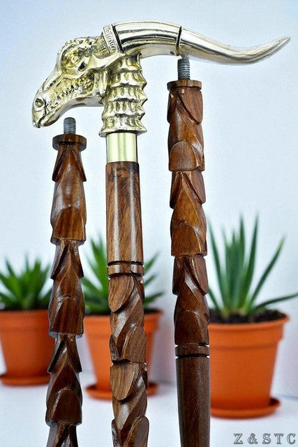 Vintage-Inspired Dragon Handle Wooden Walking Stick – Collectible Cane