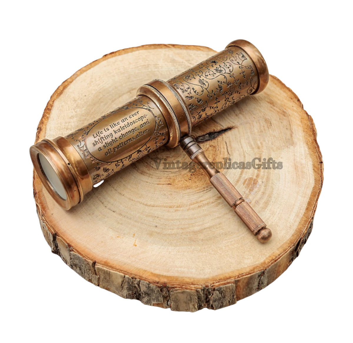 Antique Brass Kaleidoscope With Handle Engraved Custom Wedding Gift, Kids Toy
