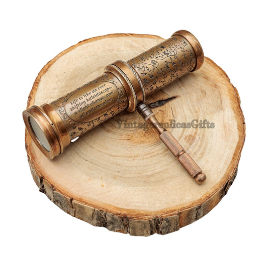 Antique Brass Kaleidoscope With Handle Engraved Custom Wedding Gift, Kids Toy
