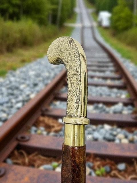 Antique vintage  Walking Stick – Brass Golf Club Handle, Wooden Shaft