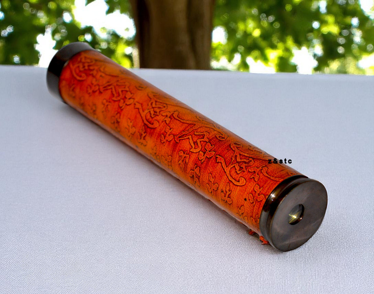 Handcrafted Leather-Wrapped Brass Kaleidoscope – Antique Style Collectible