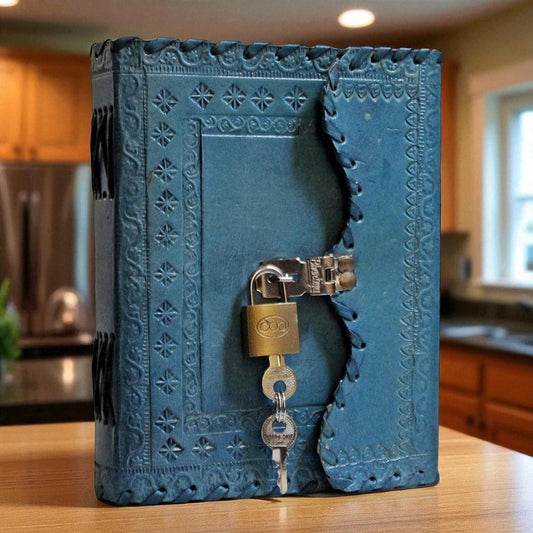 Antique Handmade Leather Journal Lockable Ocean Blue Diary lot of 6