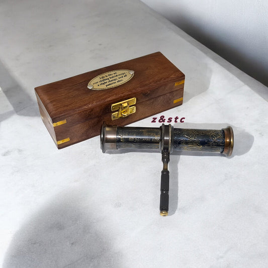 Handmade Brass Kaleidoscope with Wooden Box  Antique Style Replica