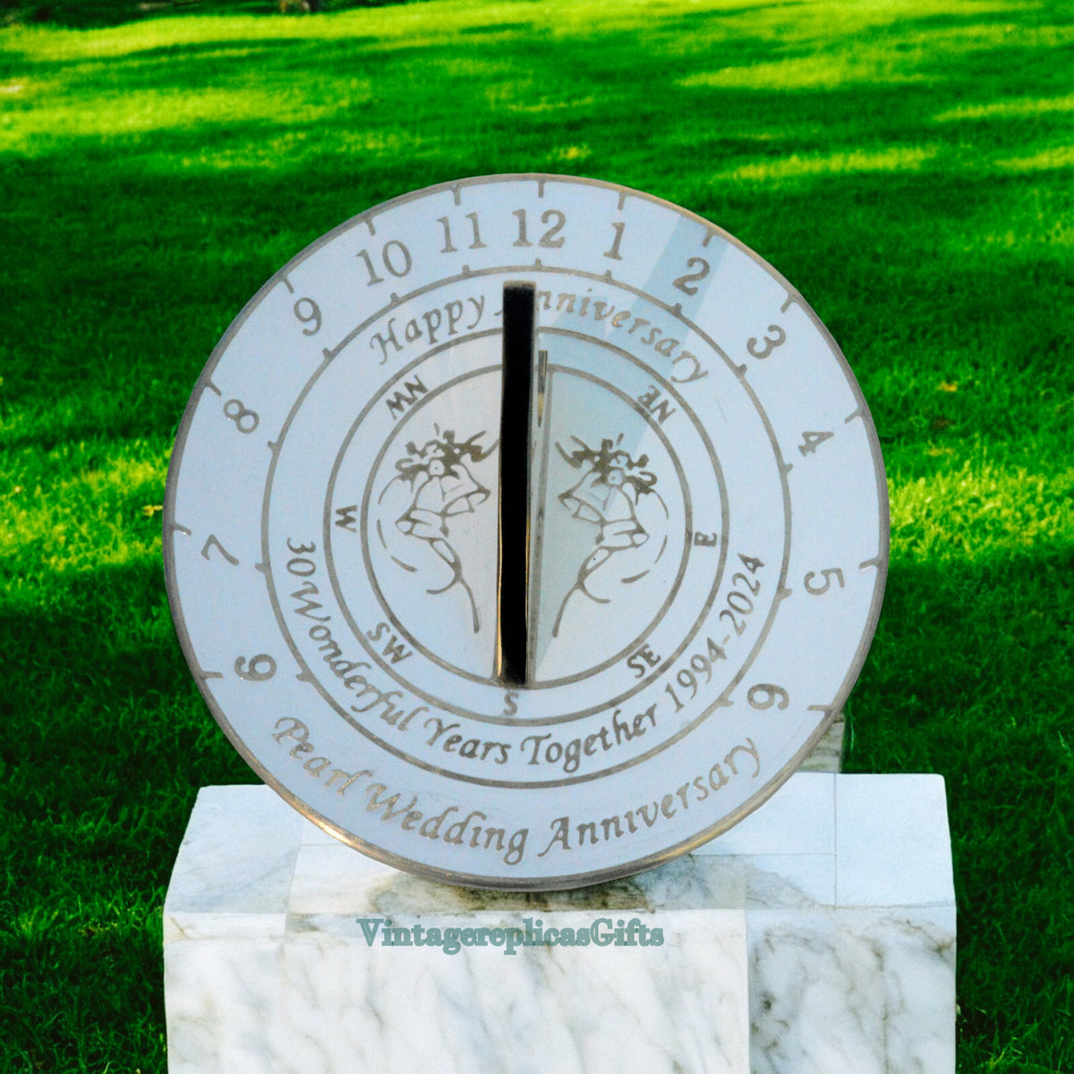 Custom 30th Pearl Wedding Anniversary 6” Brass Sundial – Personalized Gift