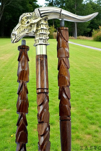 Vintage-Inspired Dragon Handle Wooden Walking Stick – Collectible Cane
