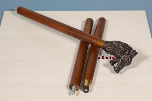 Wooden Walking Stick with Brass Lion Head Handle – Vintage Style Cane