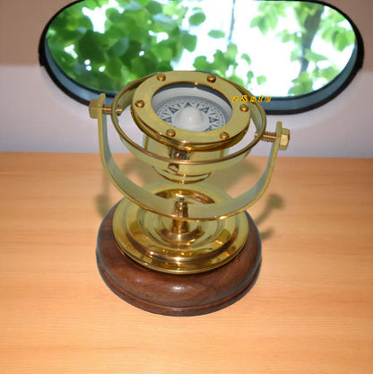 Vintage nautical brass gimballed ship’s binnacle compass – antique maritime gift