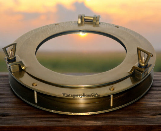 15” Brown Canal Boat Porthole Window Glass – Nautical Home Decor Door Accent