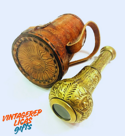 VintageReplicasGifts Mini Brass & Leather Telescope – Antique Nautical Spyglass