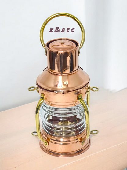 Handmade Copper Ship Anchor Lantern – 8'' Maritime Oil Lamp