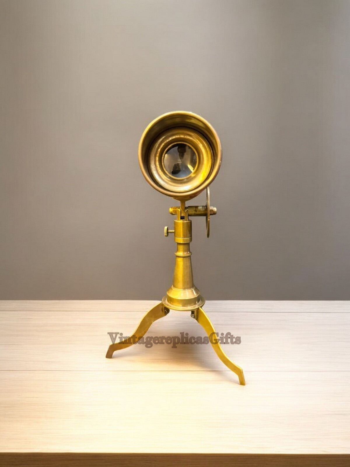 Brass & Leather Spyglass Double Barrel Telescope Tripod Home Office Decor Gift