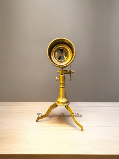 Brass & Leather Spyglass Double Barrel Telescope Tripod Home Office Decor Gift
