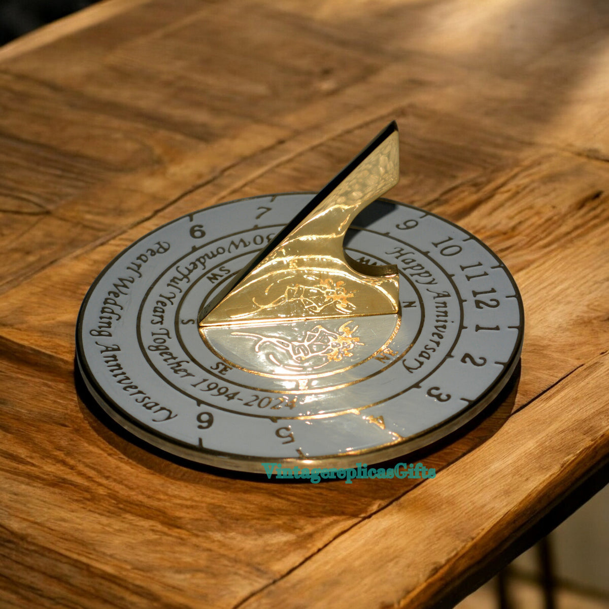 Custom 30th Pearl Wedding Anniversary 6” Brass Sundial – Personalized Gift