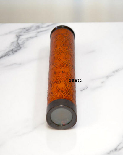 Handcrafted Leather-Wrapped Brass Kaleidoscope – Antique Style Collectible