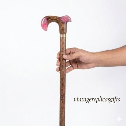 Designer Walking Cane Palm Wood – Pink Handle Stylish Mobility Stick 36 In