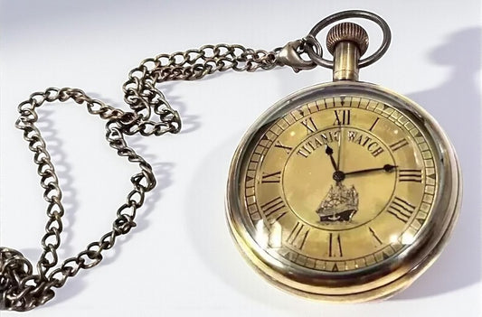 Antique Look Brass Pocket Watch with Chain | Nautical Elgin Style Handmade