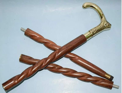 Handmade Brass Walking Stick | Wooden Antique Decorative Cane
