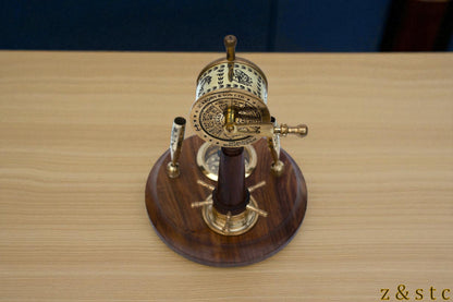 Wooden Brass Pen Holder with Built in Watch, Compass & Telegraph Decorative item