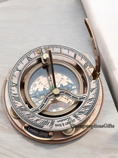 Nautical Sundial Compass with Wooden Box Vintage Collectible Gift