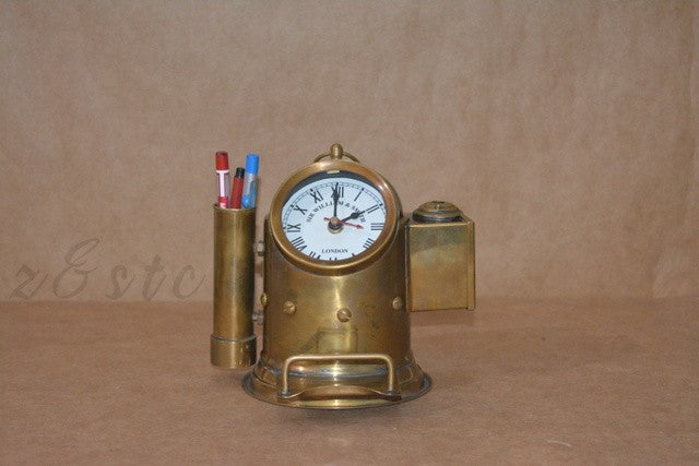 Vintage Shiny Brass Nautical Ship Clock with Built-in Pencil Sharpener Maritime