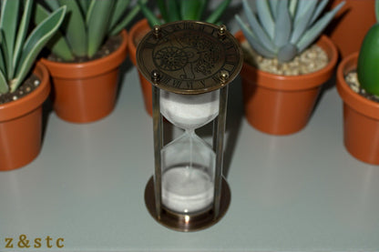 Decorative Antique Brass Hourglass Timer – 6" Sand Timer with 100-Year Calendar