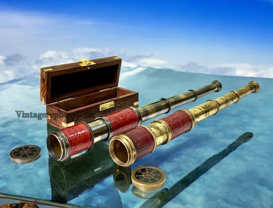 Vintage Brass & Leather 16" Telescope Spyglass Scope - Nautical Maritime Decor