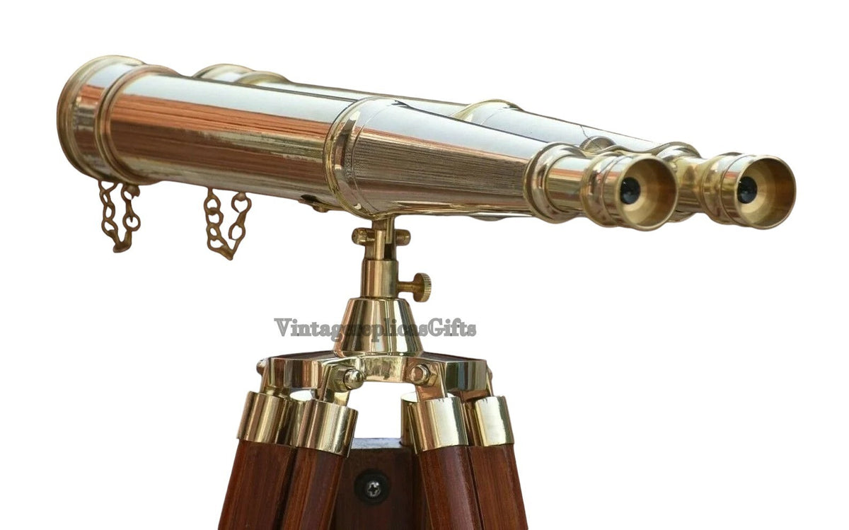 Nautical Brass 18" Binocular Marine Telescope w/ Floor Tripod Stand - Home Decor