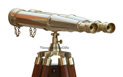 Nautical Brass 18" Binocular Marine Telescope w/ Floor Tripod Stand - Home Decor