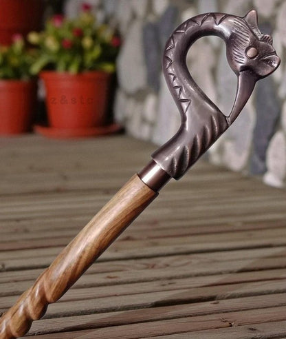 Handcrafted Vintage Style Wooden Walking Cane with Brass Handle