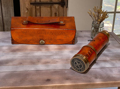 Vintage Brass Leather-Wrapped Telescope with Leather Box Nautical Spyglass Gift