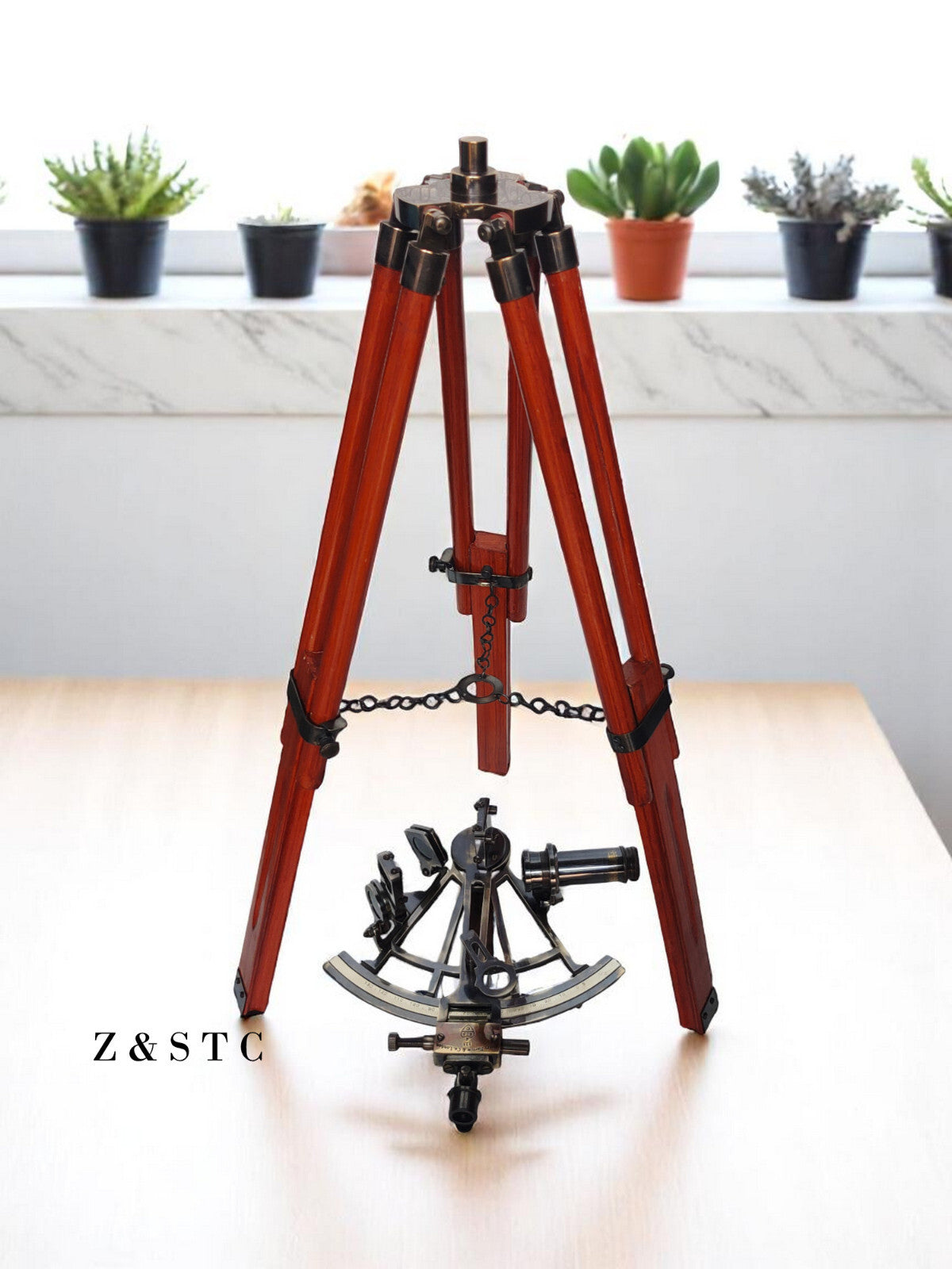 Nautical Brass Sextant on Tripod Stand – Collector’s Instrument Replica