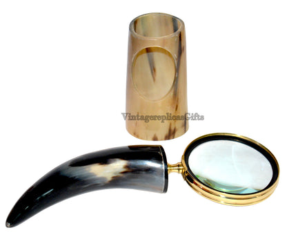 Vintage Brass Horn Handle Magnifying Glass Magnifier Desktop Accessories