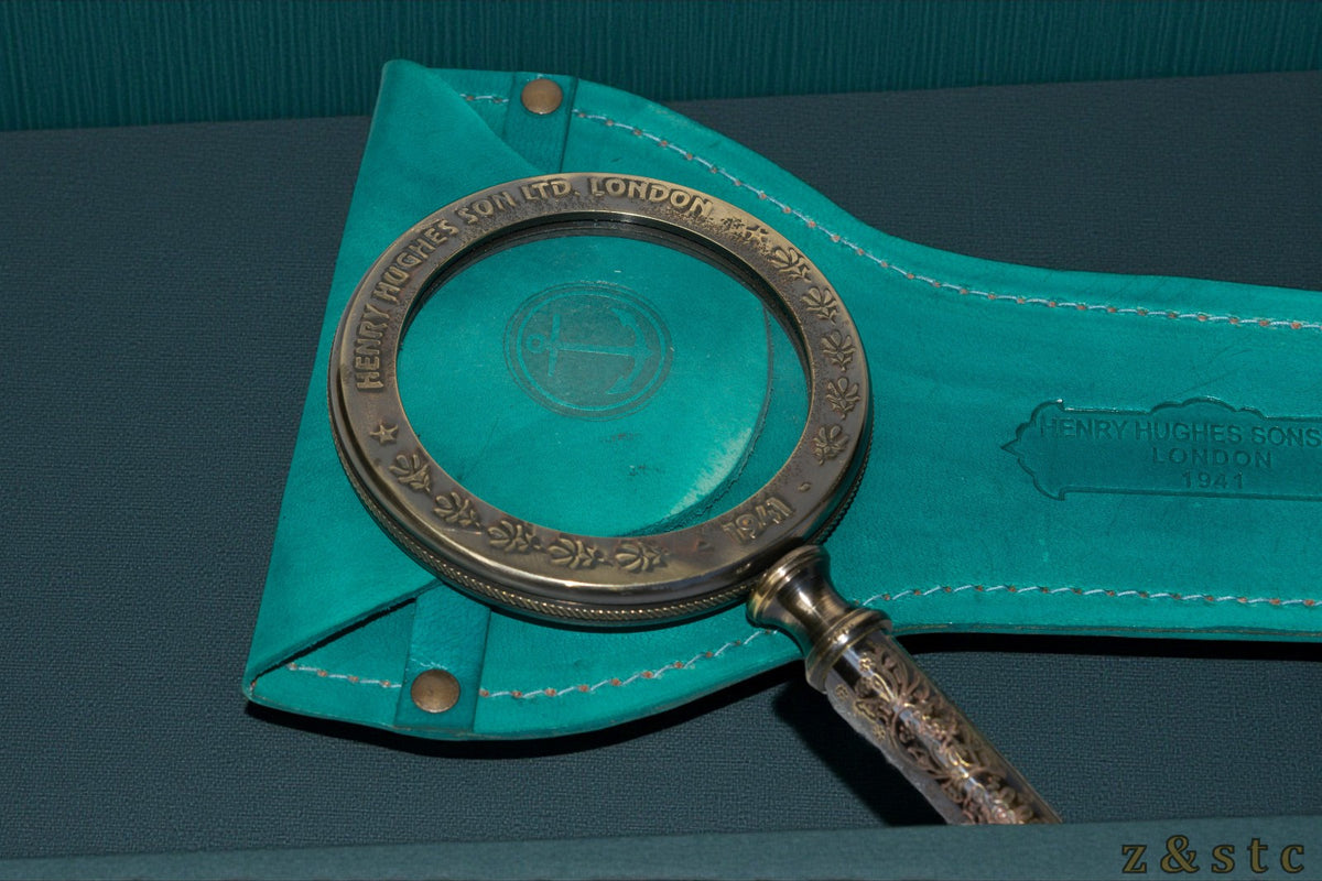 Henry Hughes Brass Handheld Magnifying Glass with Leather Cover – Vintage Replic