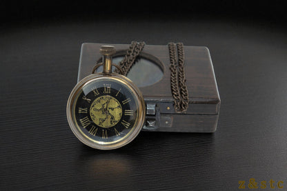 Classic Brass Pocket Watch with Black Wood Box – Retro Gifting Idea
