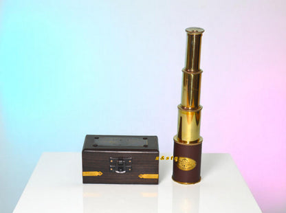 Victorian marine brass telescope with wooden box – antique nautical collectible