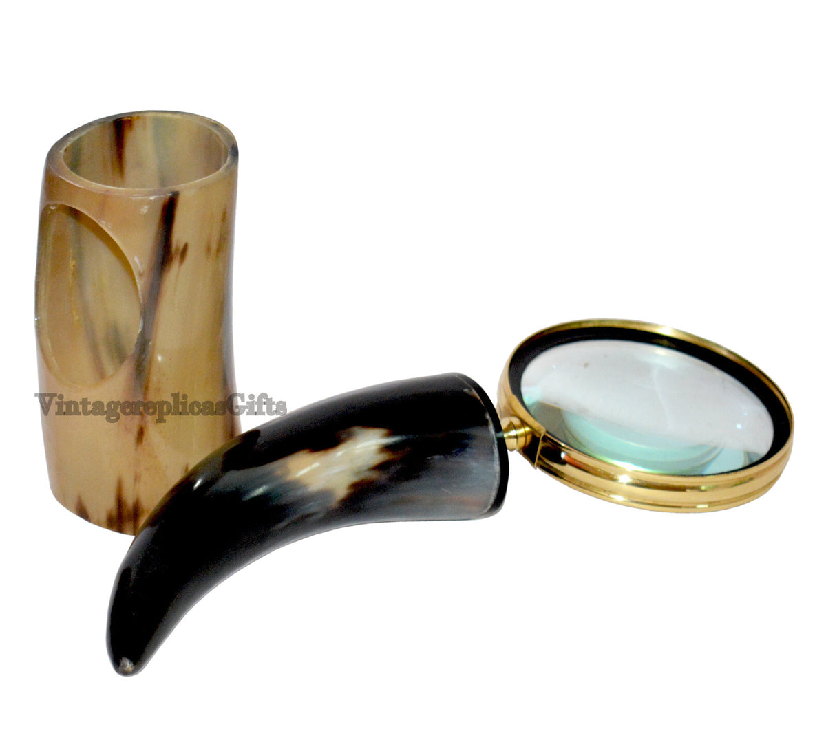 Vintage Brass Horn Handle Magnifying Glass Magnifier Desktop Accessories