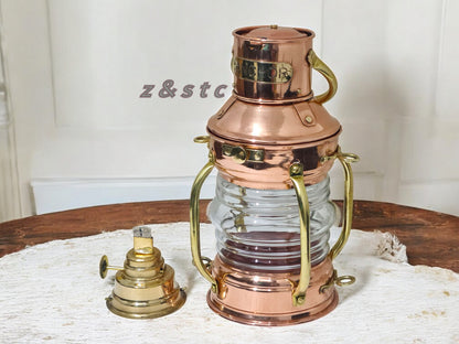 Handmade Copper Ship Anchor Lantern – 8'' Maritime Oil Lamp