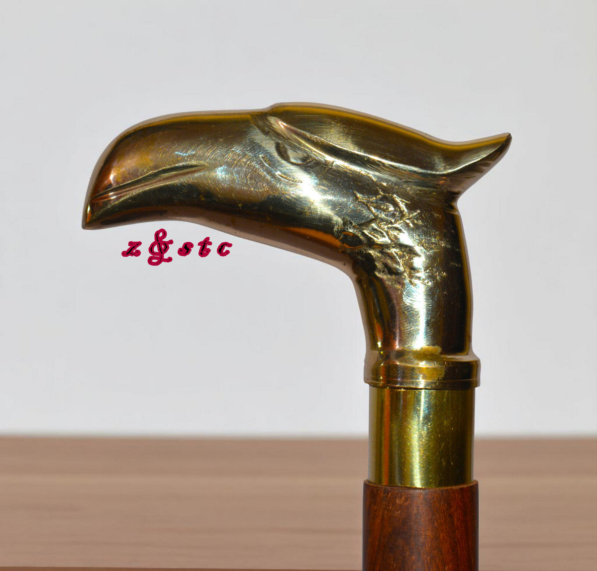 Vintage Wooden Walking Stick with Brass Eagle Handle – 36" Cane for Men