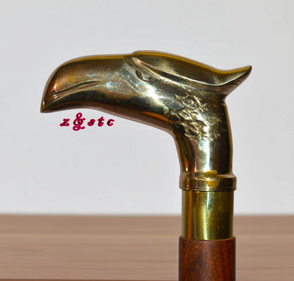 Vintage Wooden Walking Stick with Brass Eagle Handle – 36" Cane for Men