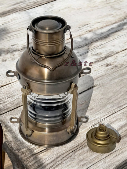 Handmade 13-Inch Nautical Lantern – Antique Brass Ship Anchor Oil Lamp