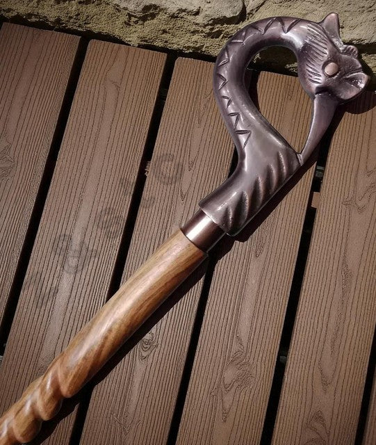 Handcrafted Vintage Style Wooden Walking Cane with Brass Handle