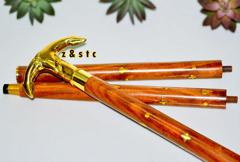 Handcrafted Wooden Walking Stick with Shiny Brass Handle