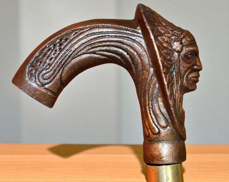 Brass mummy Head Walking Stick 3 Fold Wooden Cane with Accessories Gift