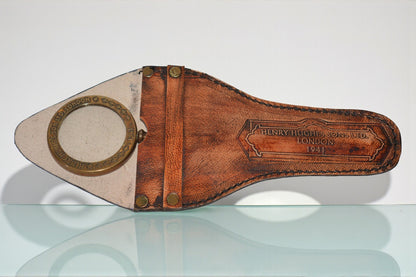 Henry Hughes & Son Ltd London Brass Magnifying Glass Handheld with Leather Cover