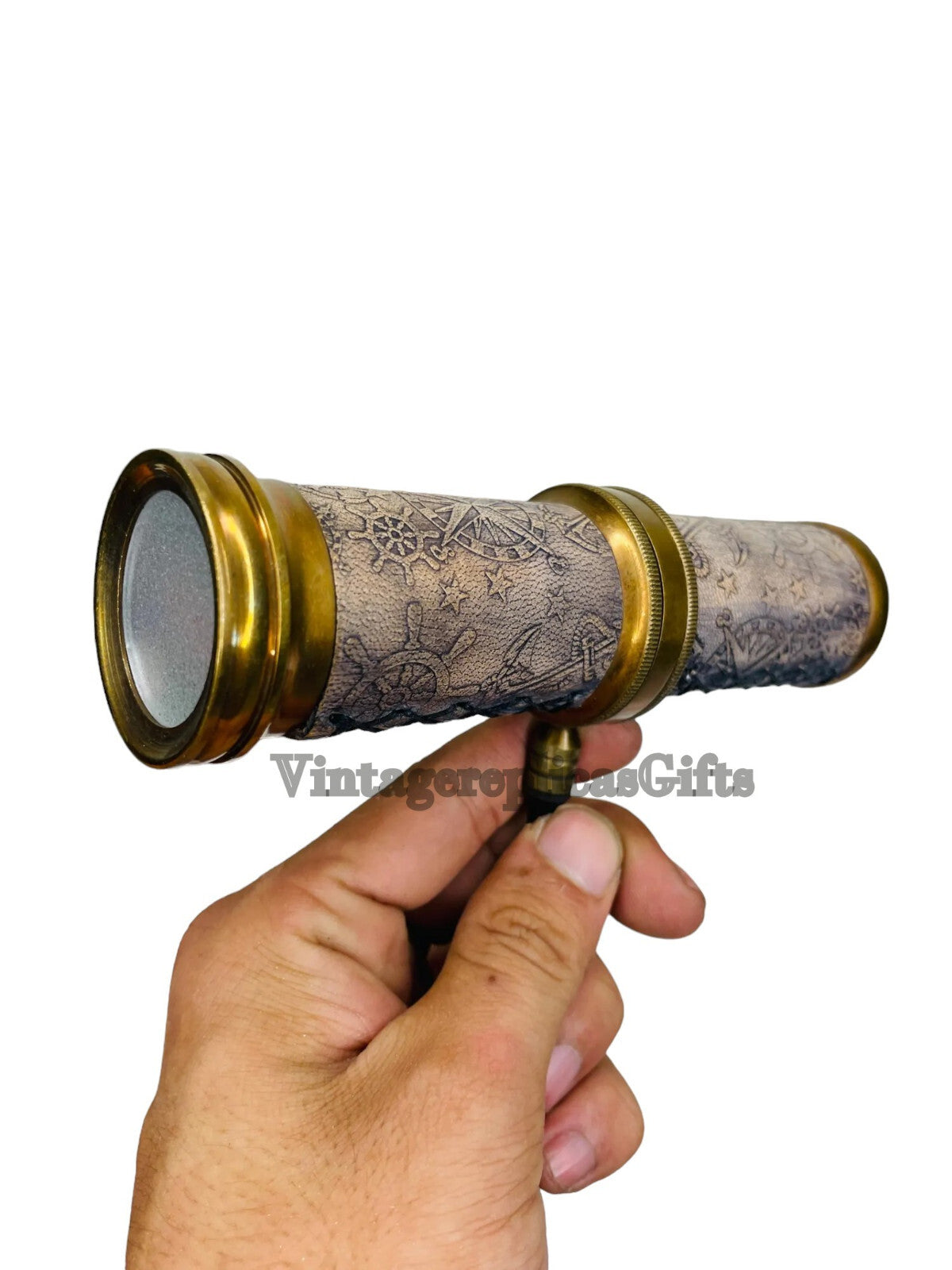 vintage style brass & leather Kaleidoscope w/ Wooden Box Custom Wedding Gift,
